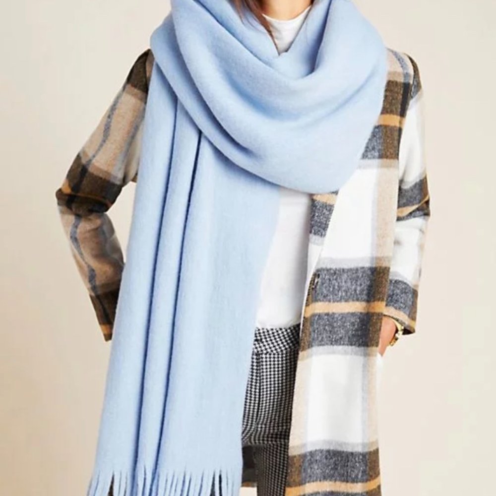 NWT Anthropolgie Mimi Fringed Light Blue Wrap Scarf